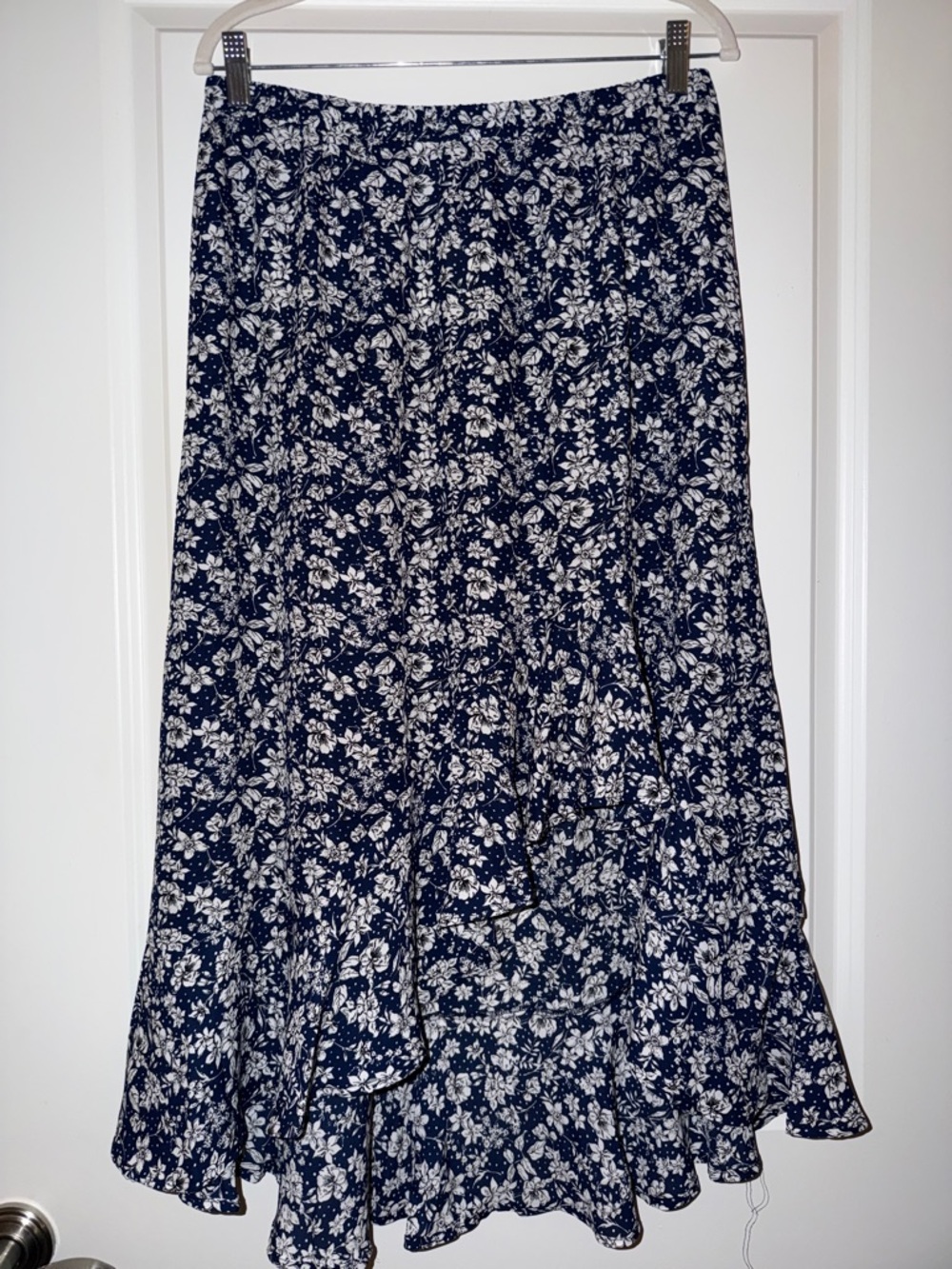 Max Studio Navy and White Floral High-Low Skirt